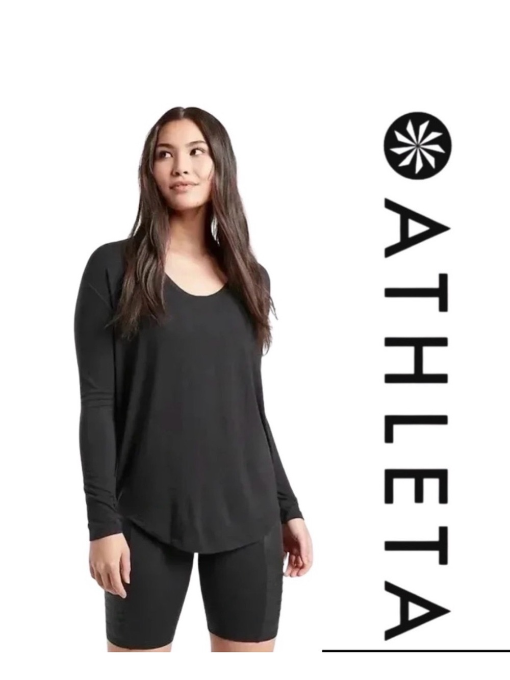Athleta Cloudlight Rib Black Long Sleeve Scoop Neck Top Size Small NWT